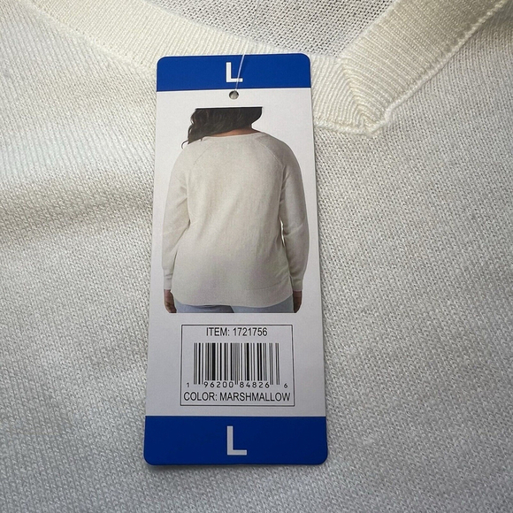 Lucky Brand Women's V-Neck Sweater Long Sleeves Side Slits White Size L - Picture 9 of 10